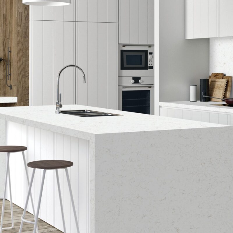 blat bucatarie quartz alb